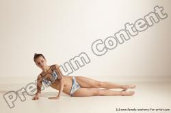 Swimsuit Gymnastic poses Woman White Moving poses Slim long brown Dynamic poses Academic